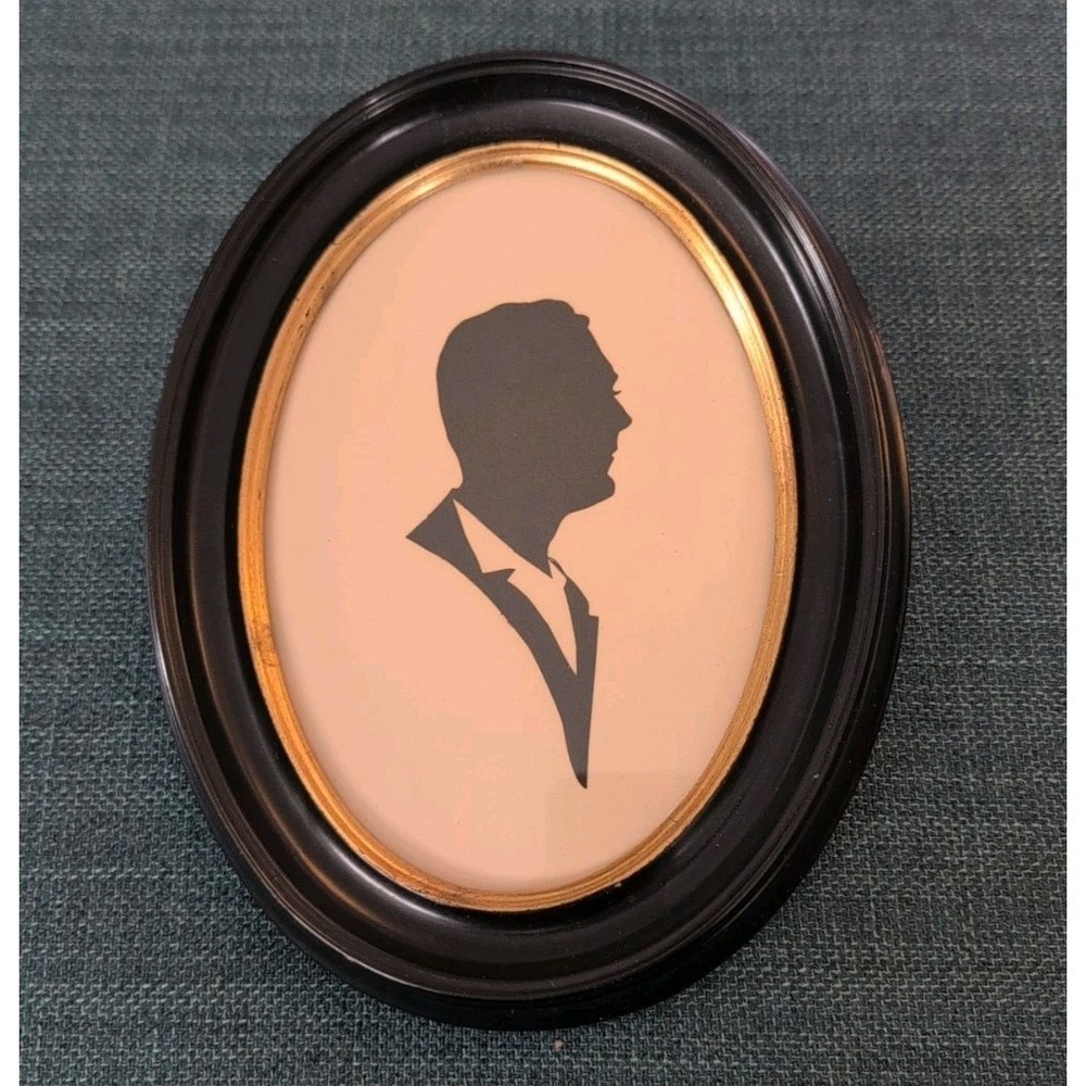 Vtg 1950's Silhouette Portrait Hand Cut Black Side Profile Handsome Man Dad Oval